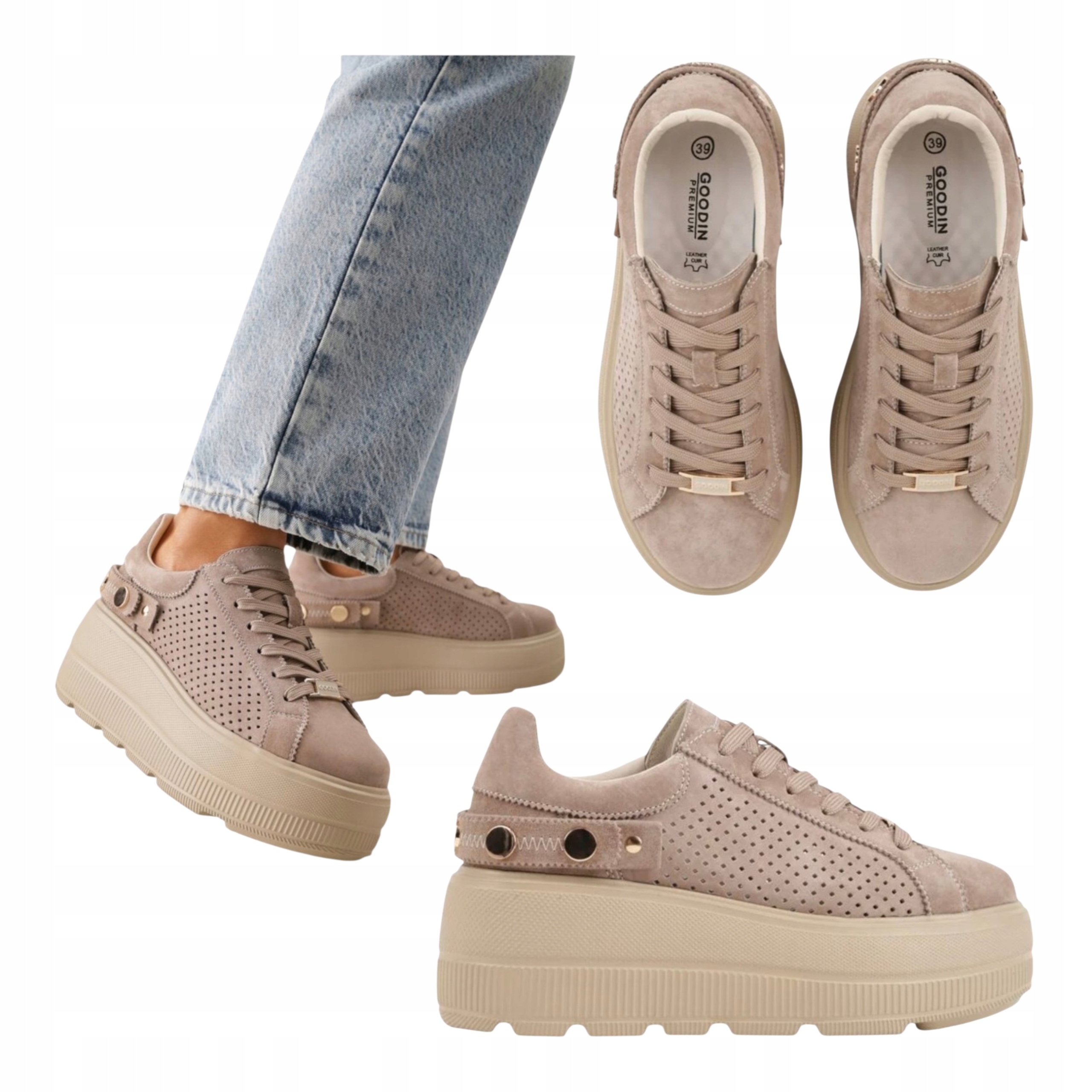 Dámské ažurové tenisky na platformě Polobotky Přírodní kůže Béžová 37