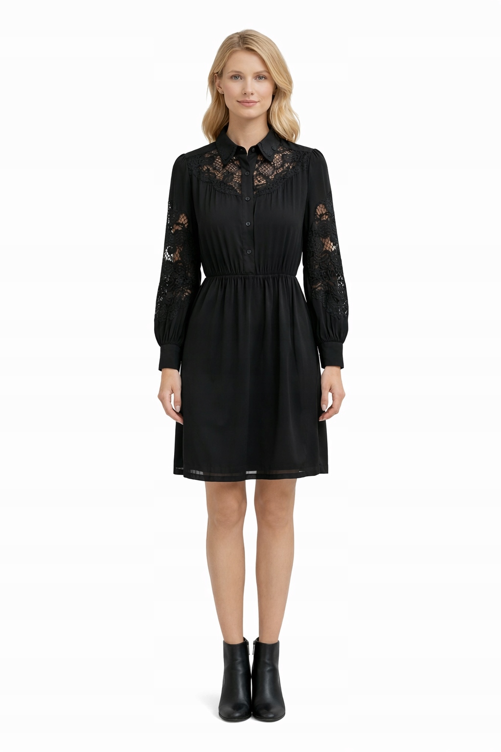 Černé Šaty S Krajkovými Vložkami, Dlouhý Rukáv, Velikost XL 1I3A