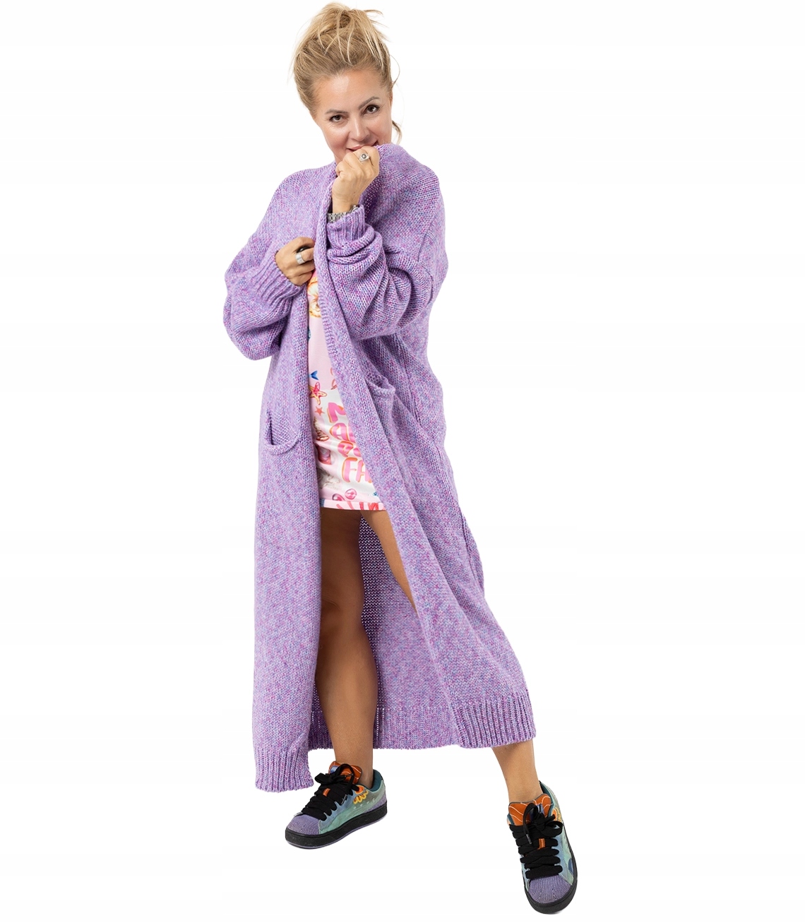 Dlouhý teplý melírovaný kardigan Aurora unisize