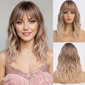 Dámská Paruka Ombre Blond Vlnitá S Ofinou – 40 CM