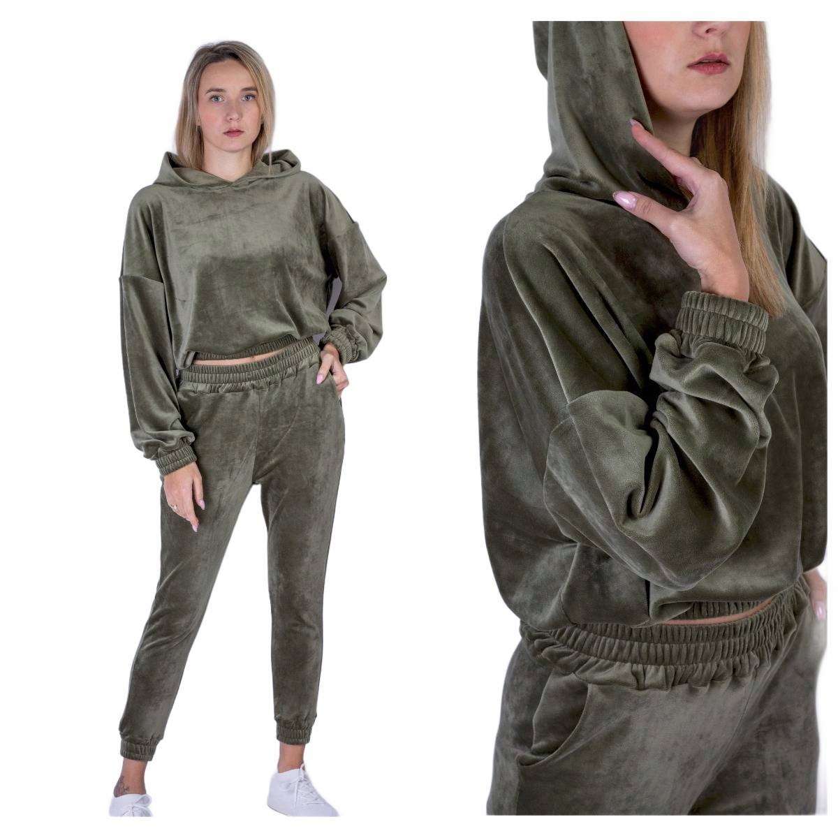 Velurový komplet s kapucí olivový S133 XL/2XL