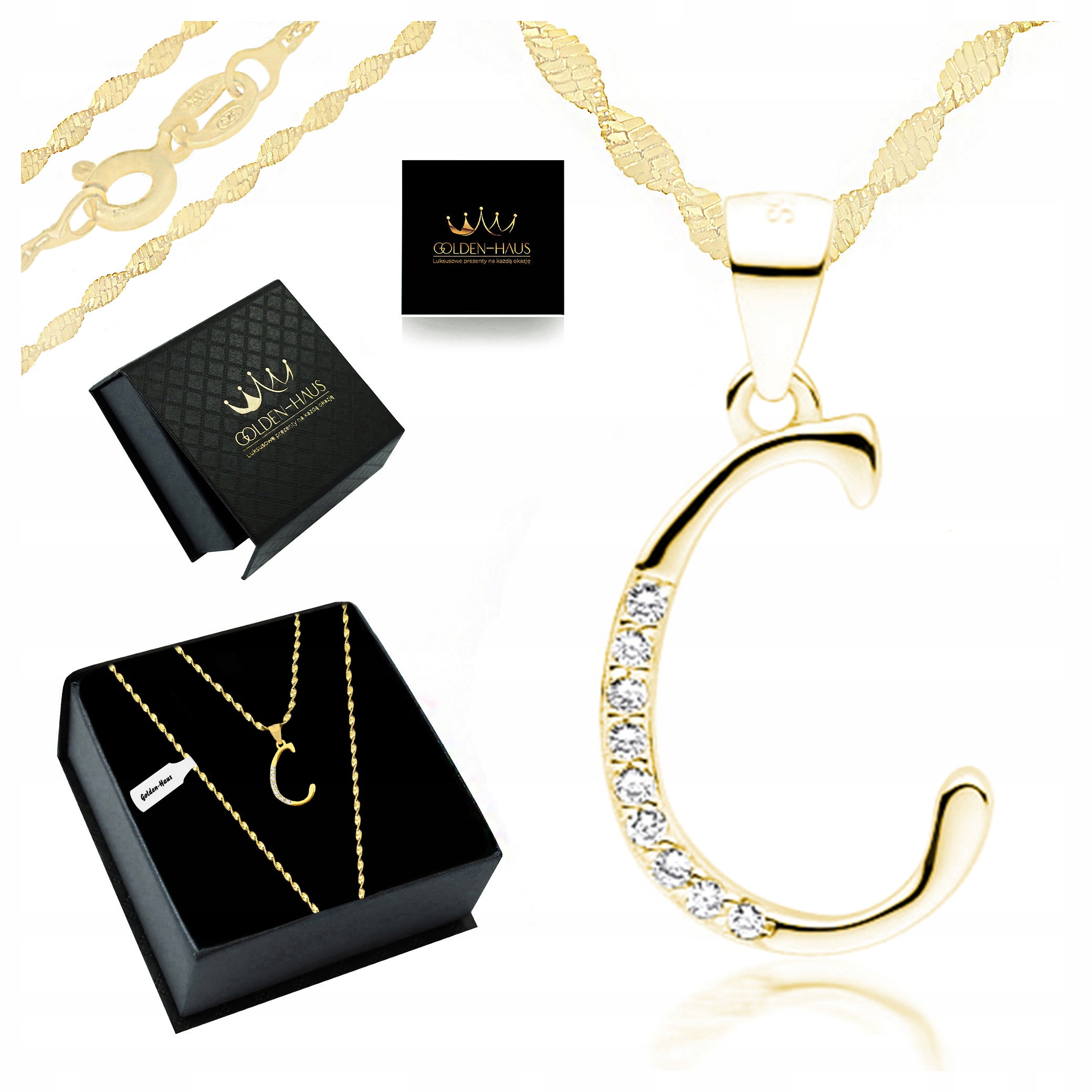 Zlatý Řetízek Dámský Přívěsek Písmeno C 925/585 Krátký Náhrdelník Pro Dceru