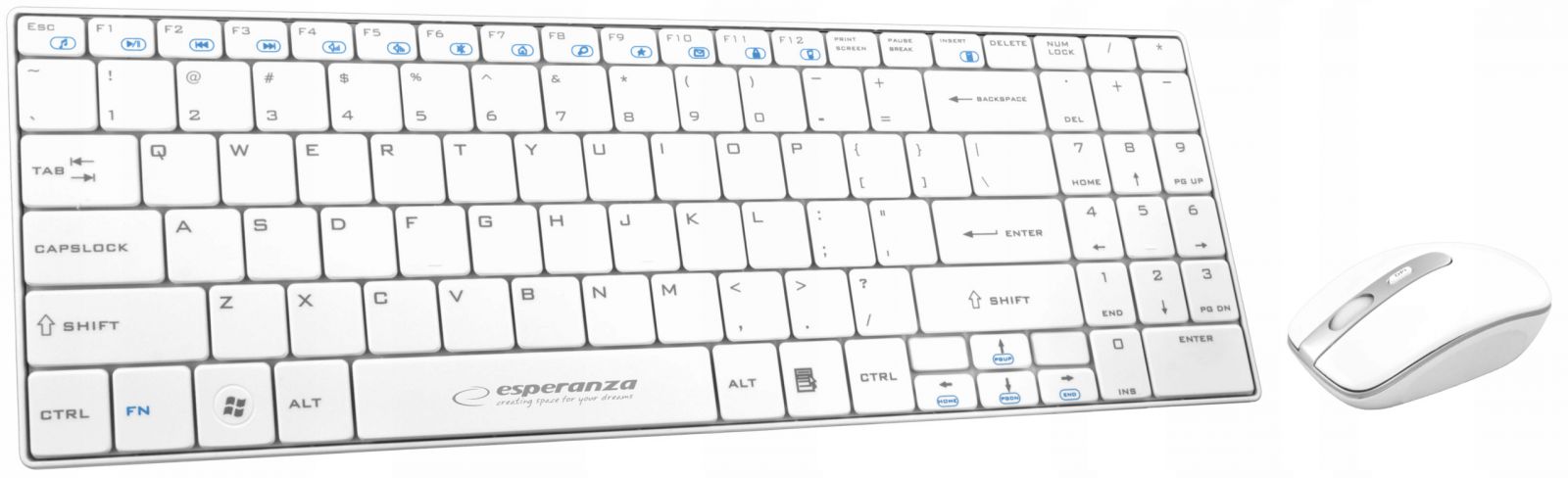Zestaw Bezprzewodowy Klawiatura Slim+mysz 2,4 Ghz EK122W Liberty Biały