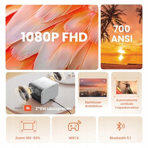 JBL Projektor LED 1080P WiFi6 Bluetooth 5.1 Autofokus Dla TV Stick — miniatura 8