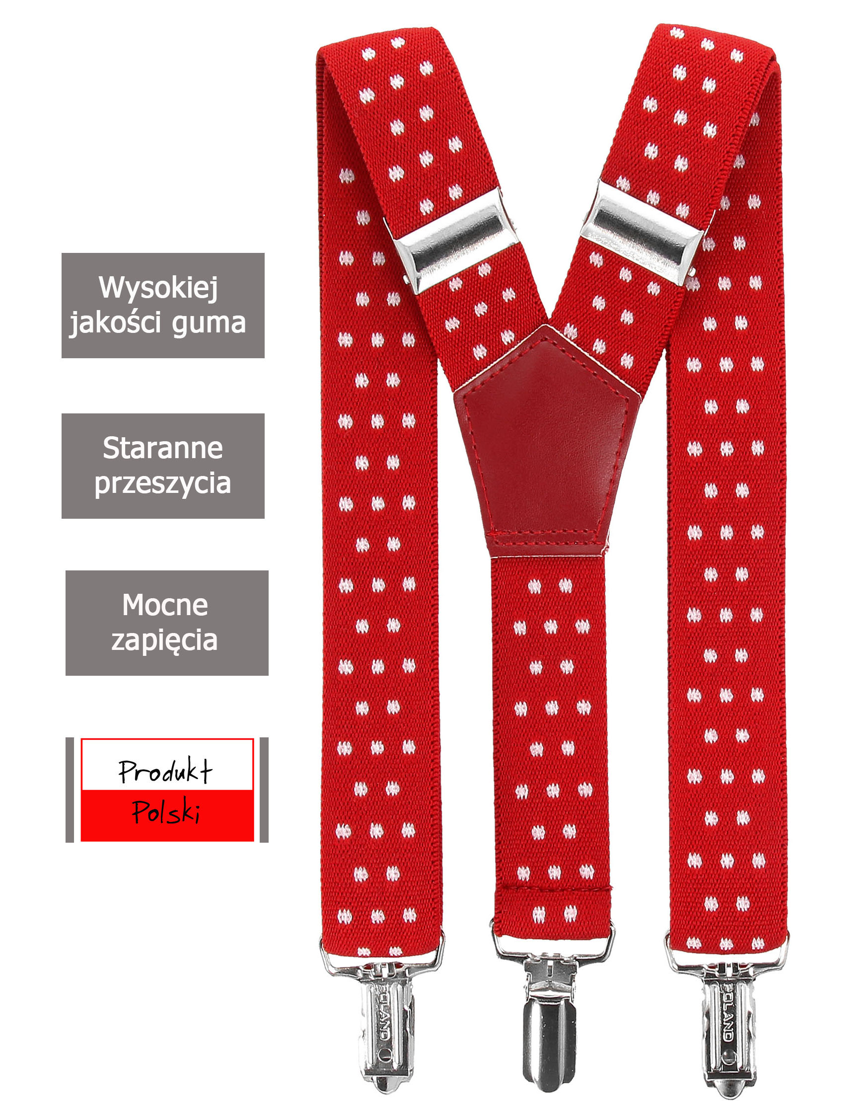 SZELKI do spodni MĘSKIE Y 2,5 cm groszki długie 120 cm mocne eleganckie PL Marka Lorento