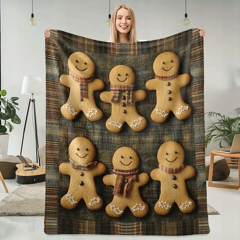 Deka Přehoz sváteční vánoční perníčky stromeček měkký dárek 150x200 cm CK5