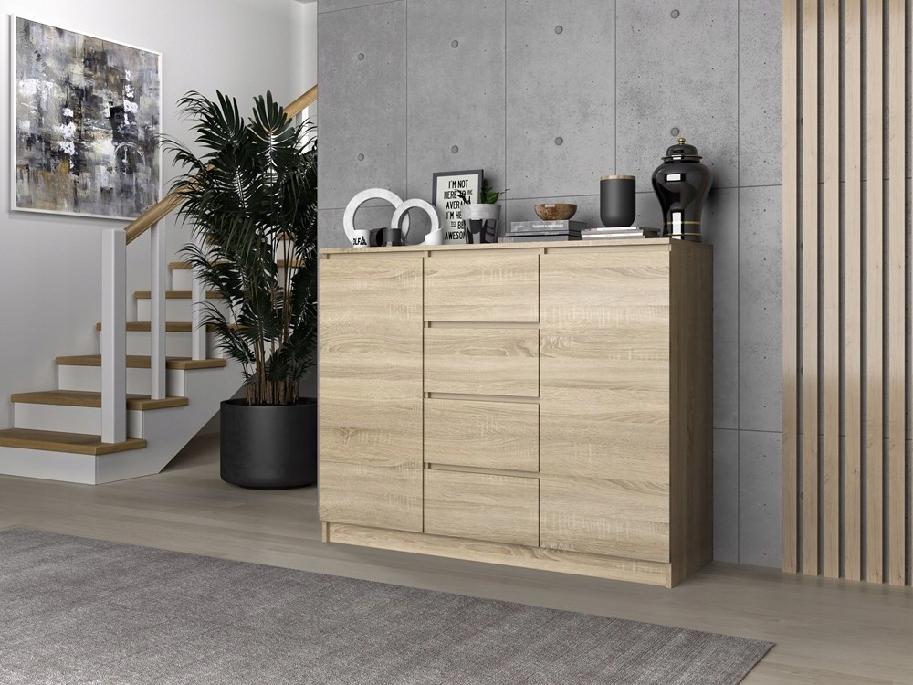 KOMODA 120 cm SZAFKA SZUFLADY DRZWI PÓŁKI POJEMNA NOWOCZESNA DĄB SONOMA Kolor mebla dąb sonoma