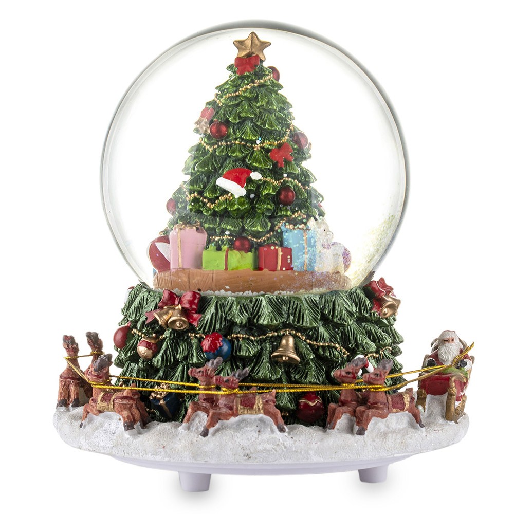 Sklenená Guľa Vianočná S Hracou Skrinkou So Sobami 17 cm Otáčajúca Sa Figúrka
