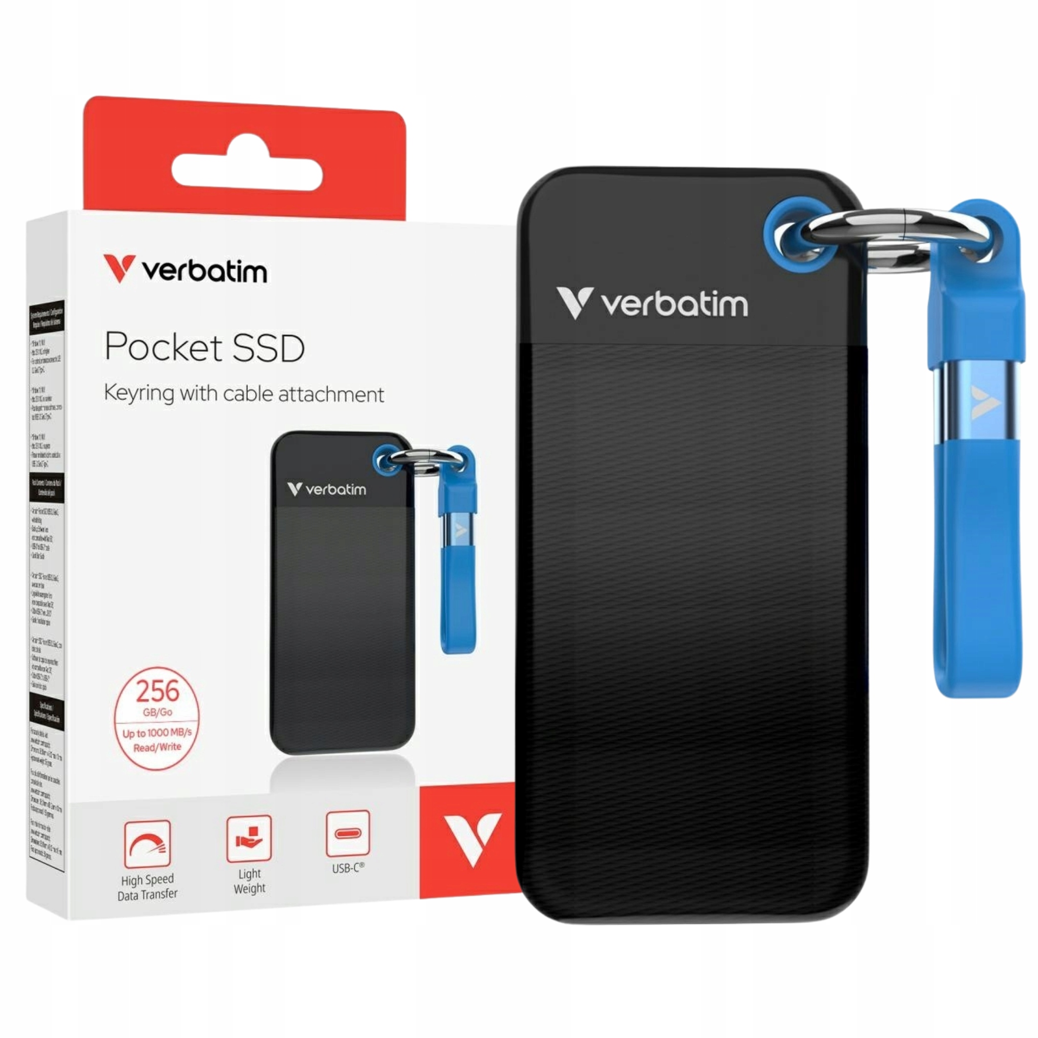 Ssd disk Verbatim 256 Gb Usb-c 3.2 gen.2 s kabelem Rychlý malý přenosný