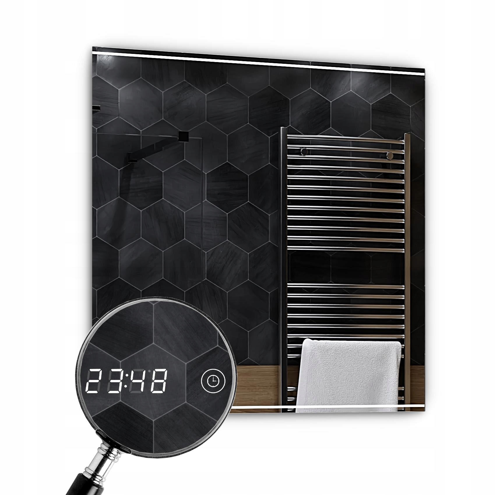 Led zrkadlo 90x90 cm Chicago Dotykové hodinky