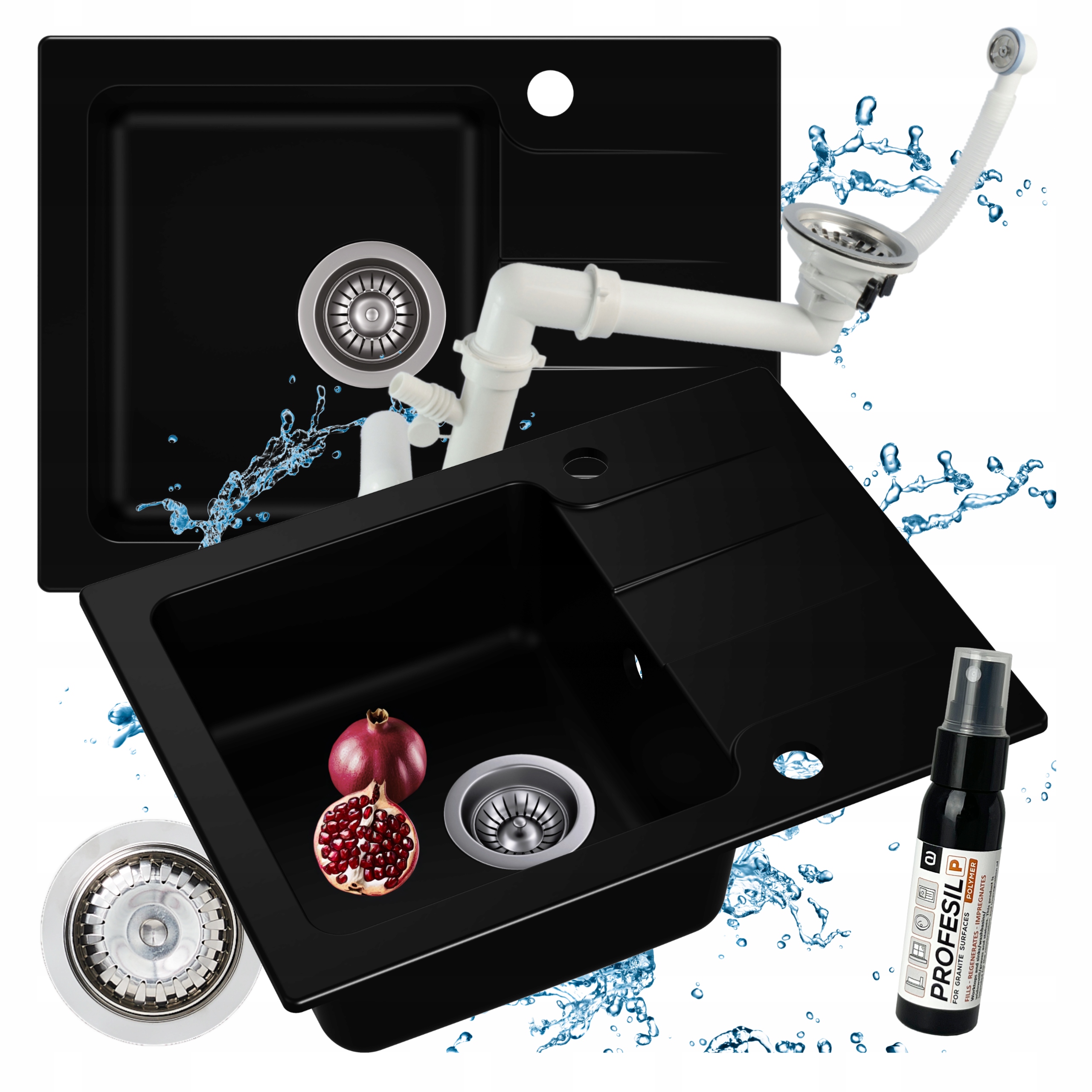 Granitový Jednodřez S Krátkým Odkapávačem A Sifonem Sada Bari