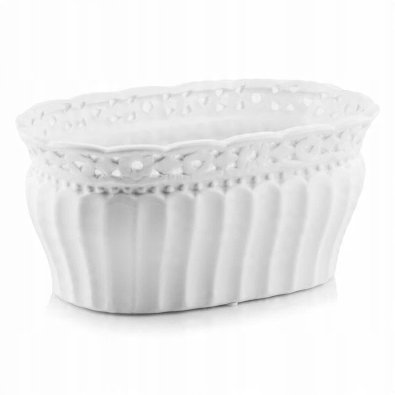 

Biała podłużna misa ażurowa osłonka doniczka 24 cm