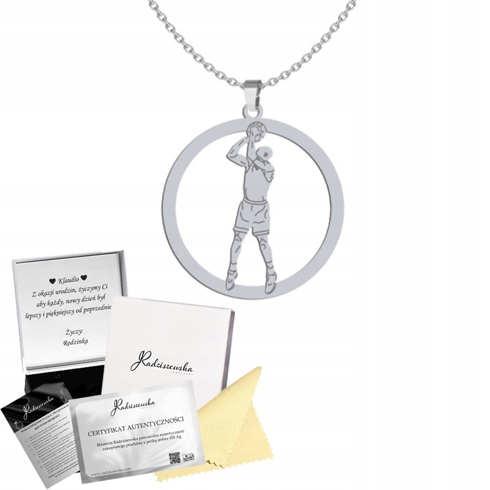 Stříbrný Náhrdelník S Basketbalistou Basketbal Řetízek Dárek Gravírování Bonus