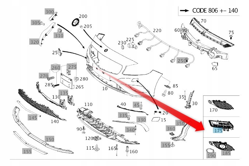 Mřížka Předního Nárazníku Mercedes Třída A W176 Pravá A1768851622