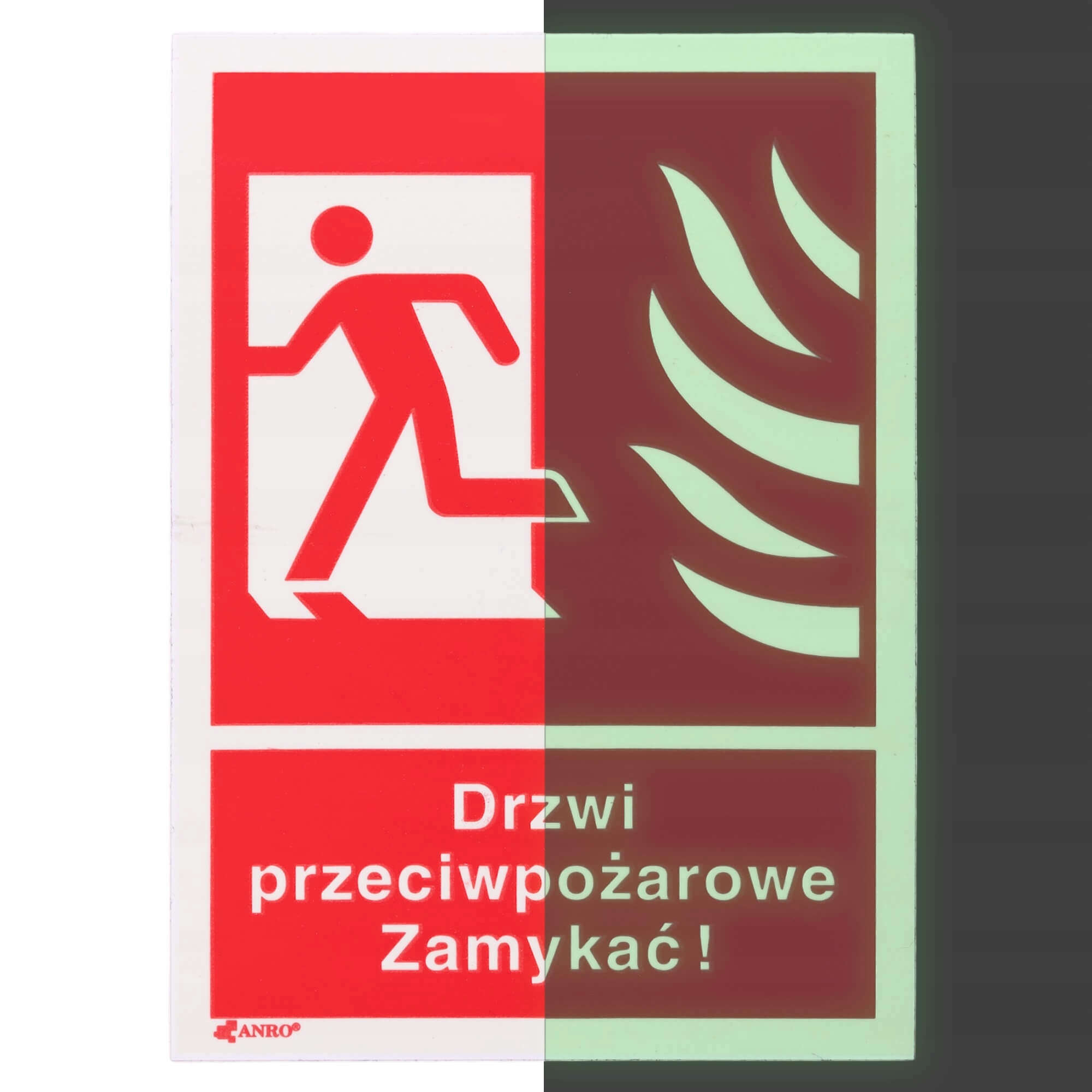 ŚWIECĄCY ZNAK PRZECIWPOŻAROWY PCV | DRZWI PRZECIWPOŻAROWE ZAMYKAĆ! LEWE 29P EAN (GTIN) 5904261157075