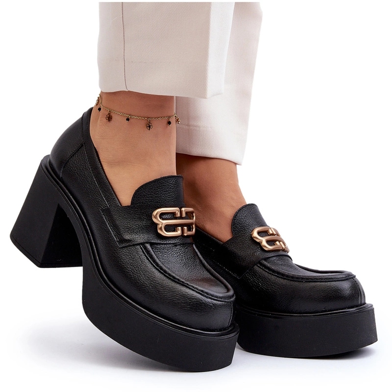 Dámské Polobotky Na Podpatku Z Přírodní Kůže Zazoo 20170 Černé 40