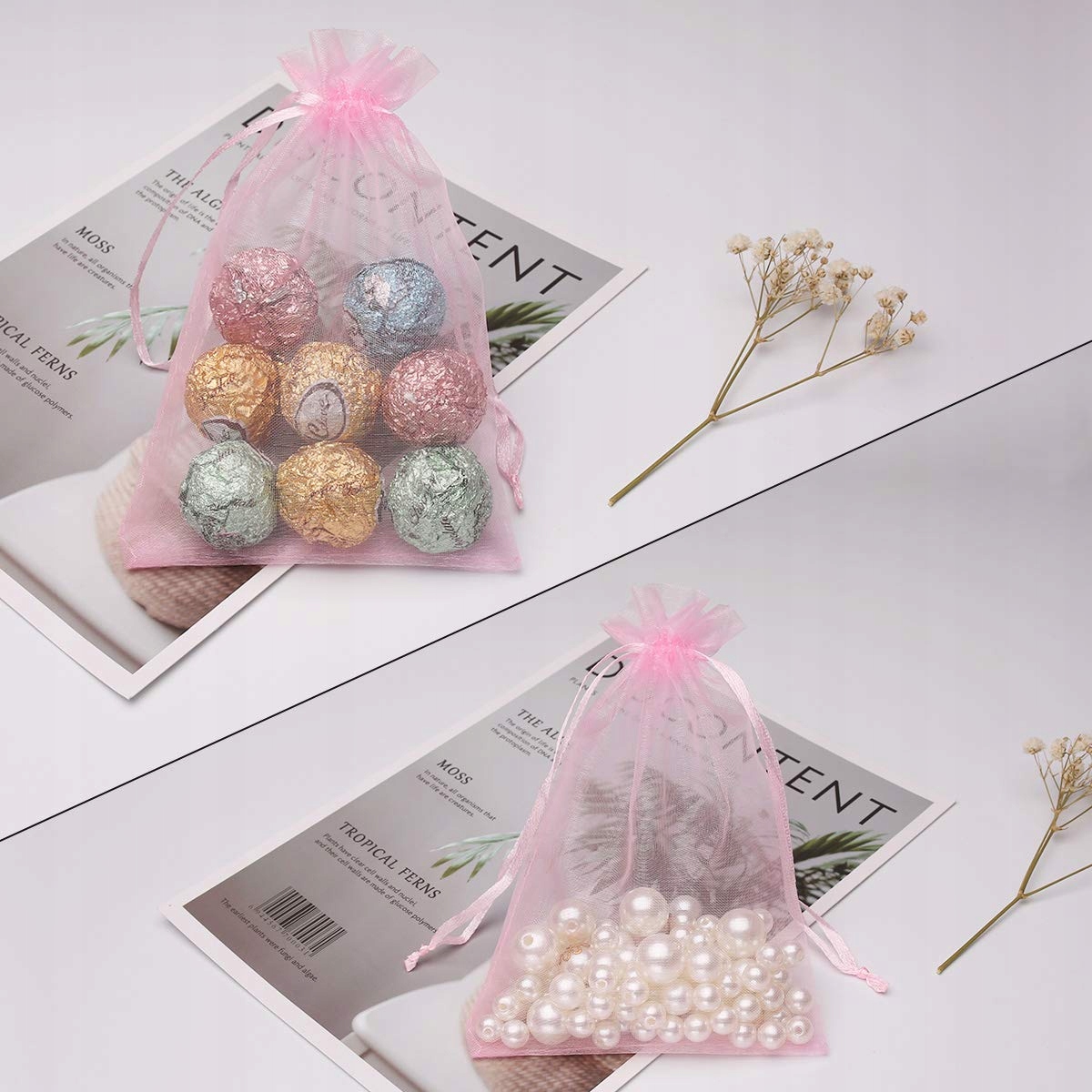 Woreczki z Organzy 100szt 10x15 ŚLUB Jasny Róż Nazwa woreczki na prezenty na ślub