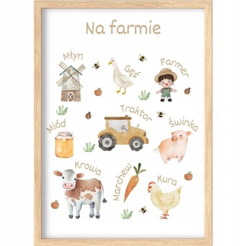 ZESTAW 3 PLAKATY OBRAZKI 30x40 FARMA ZWIERZĄTKA ZWIERZĘTA NA WSI MONTESSORI Długość 40 cm