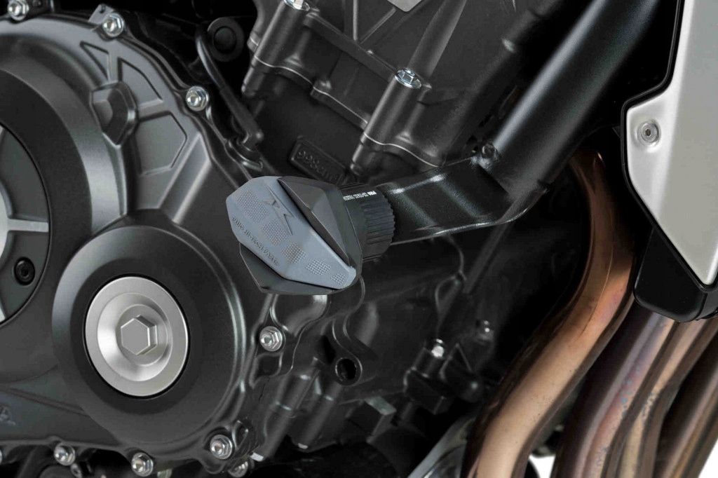 Pádové protektory rámu Puig R12 9753N čierny so šedou gumou 9753N