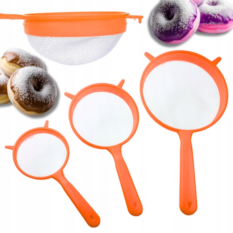 3x PLASTIKOWE SITKA KUCHENNE GĘSTE SITKO CEDZAK Z RĄCZKĄ ZESTAW