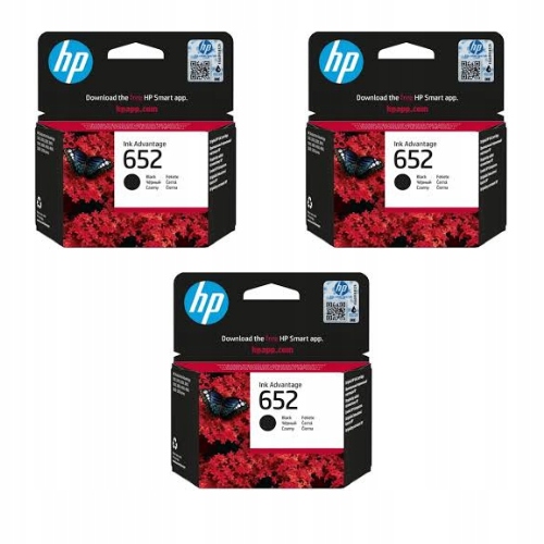 3x Tusz Hp 652 Czarny F6V25AE