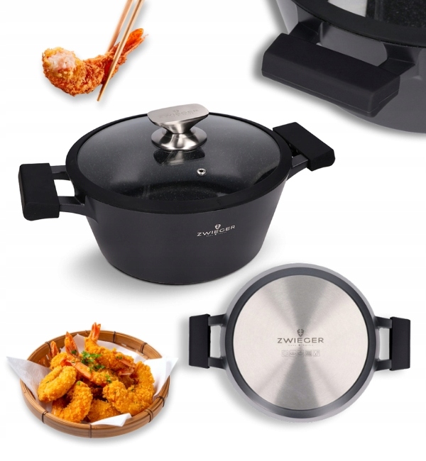 Zwieger Black Stone Garnek Pokrywka 24 CM 3,5 L Non-stick Greblon