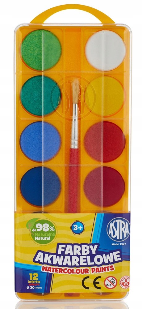 ASTRA FARBY AKWARELOWE 12 KOLORÓW 30 mm PĘDZELEK