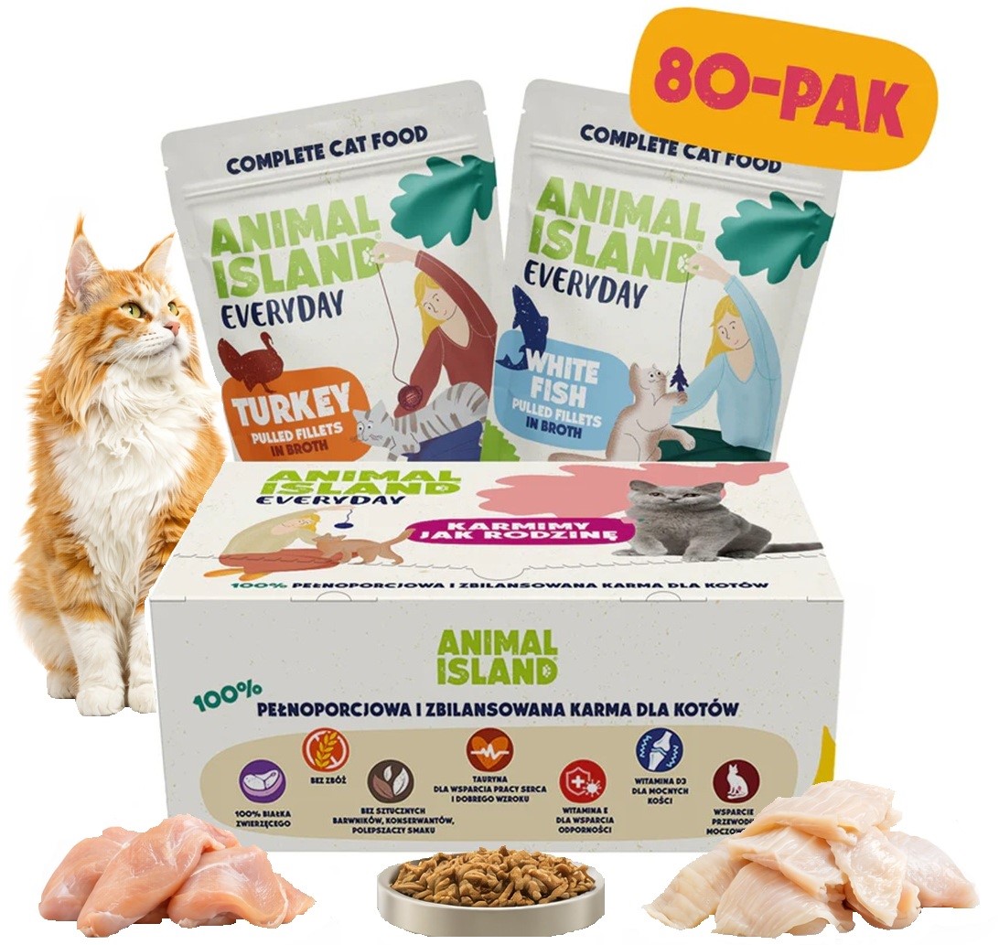 Animal Island karma mokra dla kota Indyk i Biała Ryba w rosole 80x85g