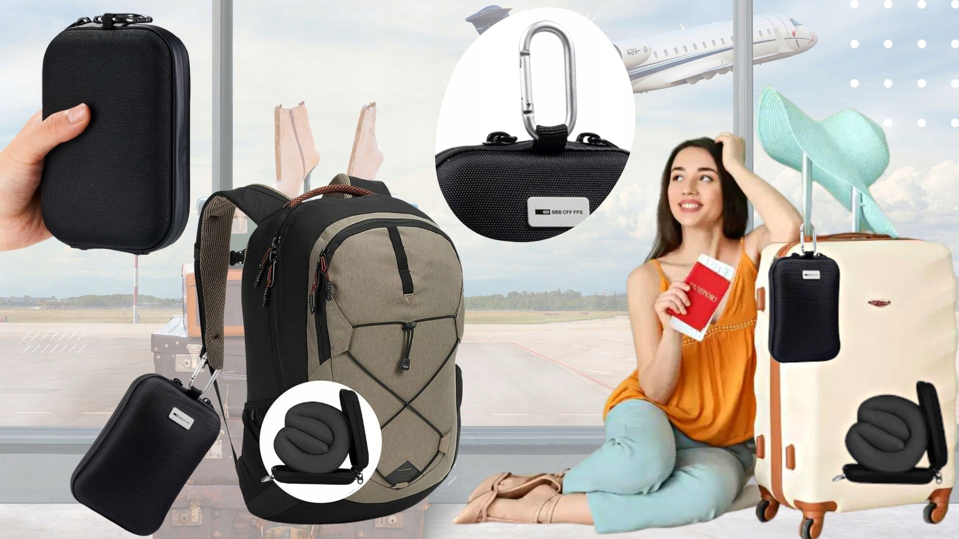 PODUSZKA ROGAL PODRÓŻNA W ETUI PODRÓŻ SAMOLOT Kolor dominujący czarny