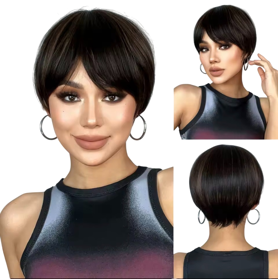 Peruka krótka brąz z refleksami Włosy jak naturalne pixie peruki damskie