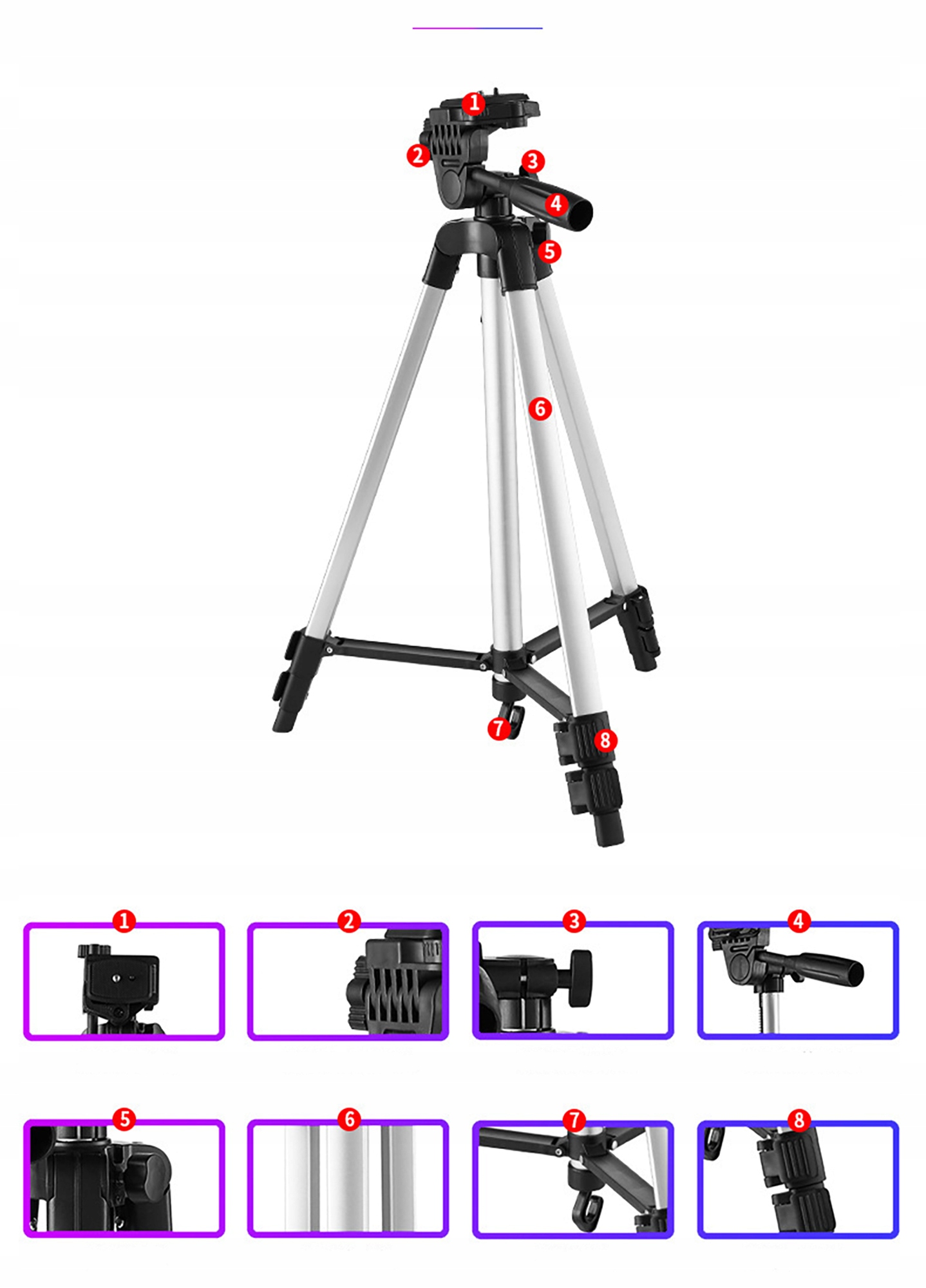 Solidny Statyw 4w1 Tripod Pilot Bluetooth Uchywt na Telefon Aparat 133cm Model K10+