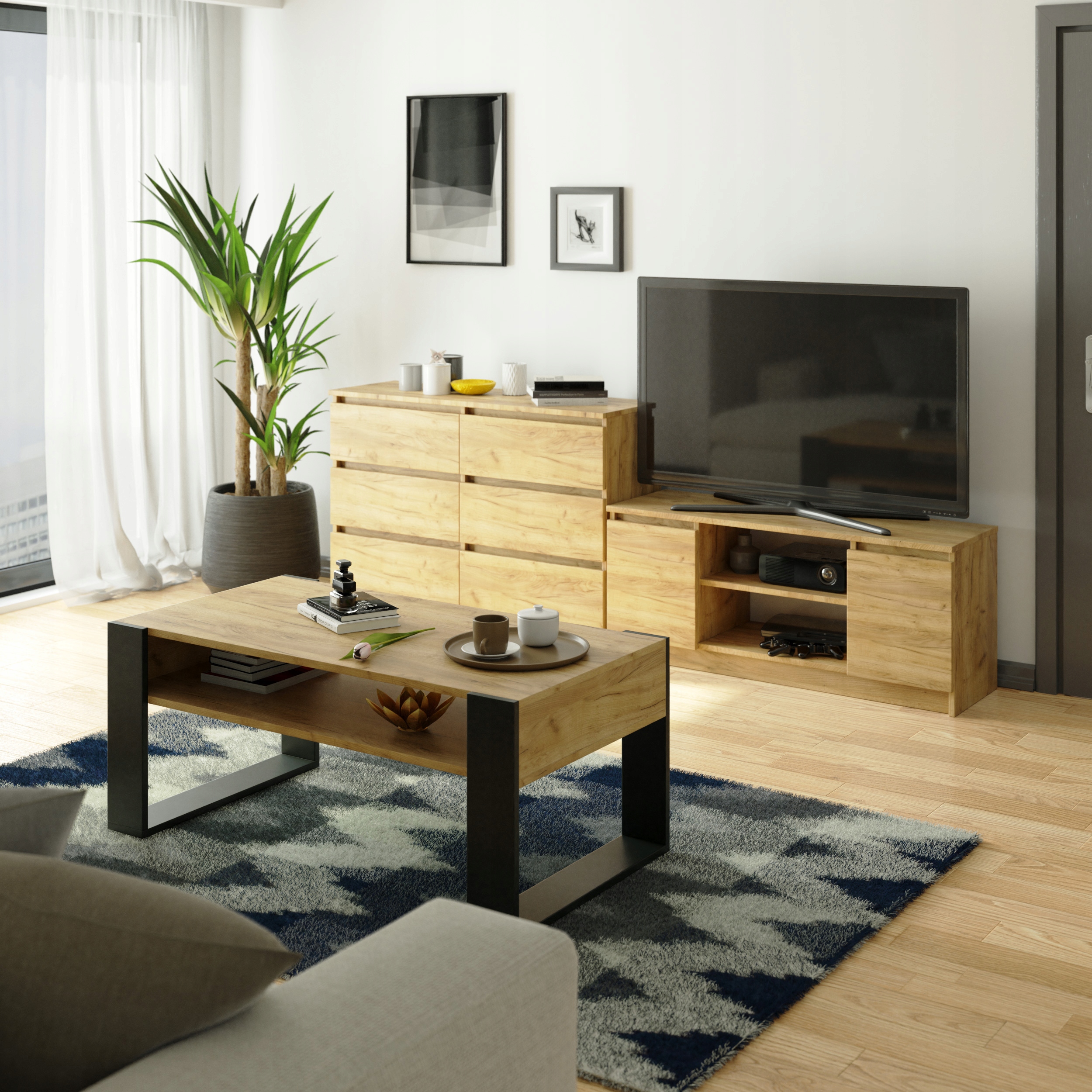 KOMODA SZAFKA 120CM 6 SZUFLAD DĄB CRAFT ZŁOTY Głębokość mebla 39 cm