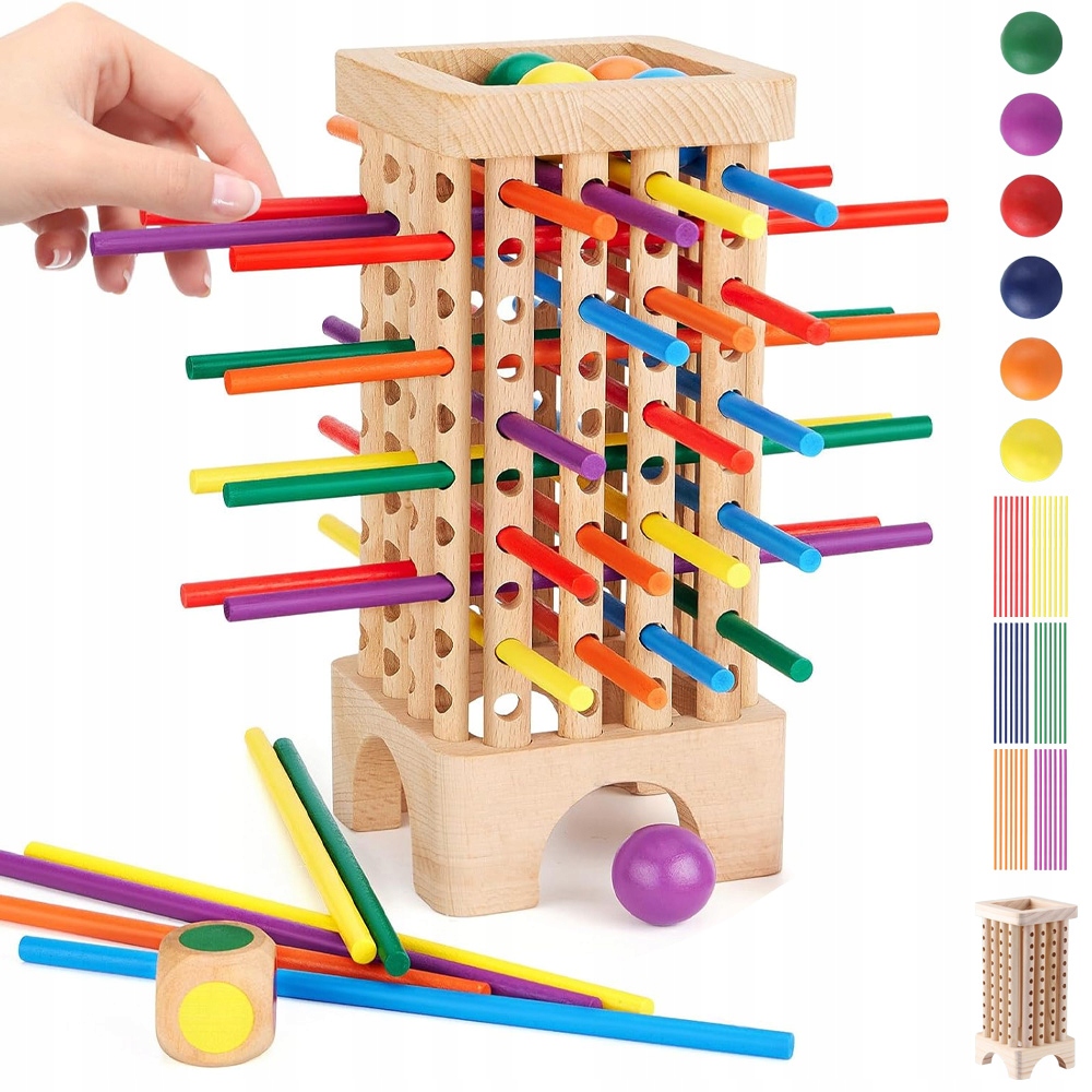 Gra Planszowa Montessori Drewna 42EL Kolorowe Drewniane Patyczki Gra Kości