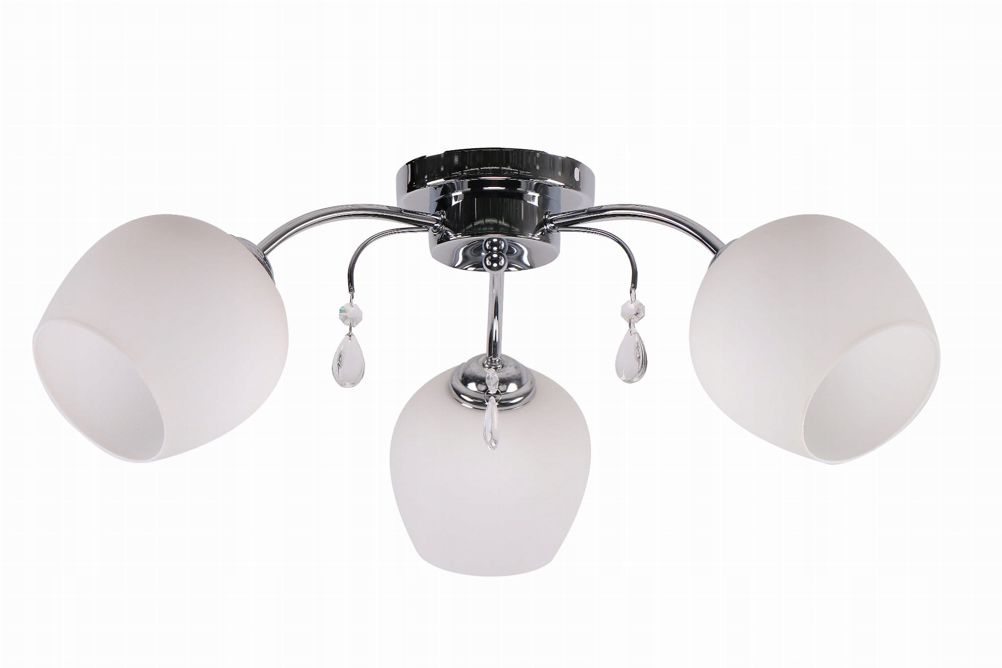 Lampa sufitowa chrom białe klosze z kryształkami glamour 3 pkt Candellux