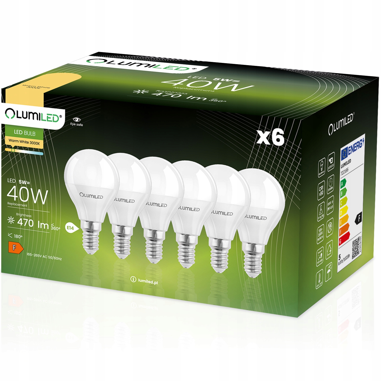 6x Żarówka LED E14 Kulka 5W 40W 3000K LUMILED