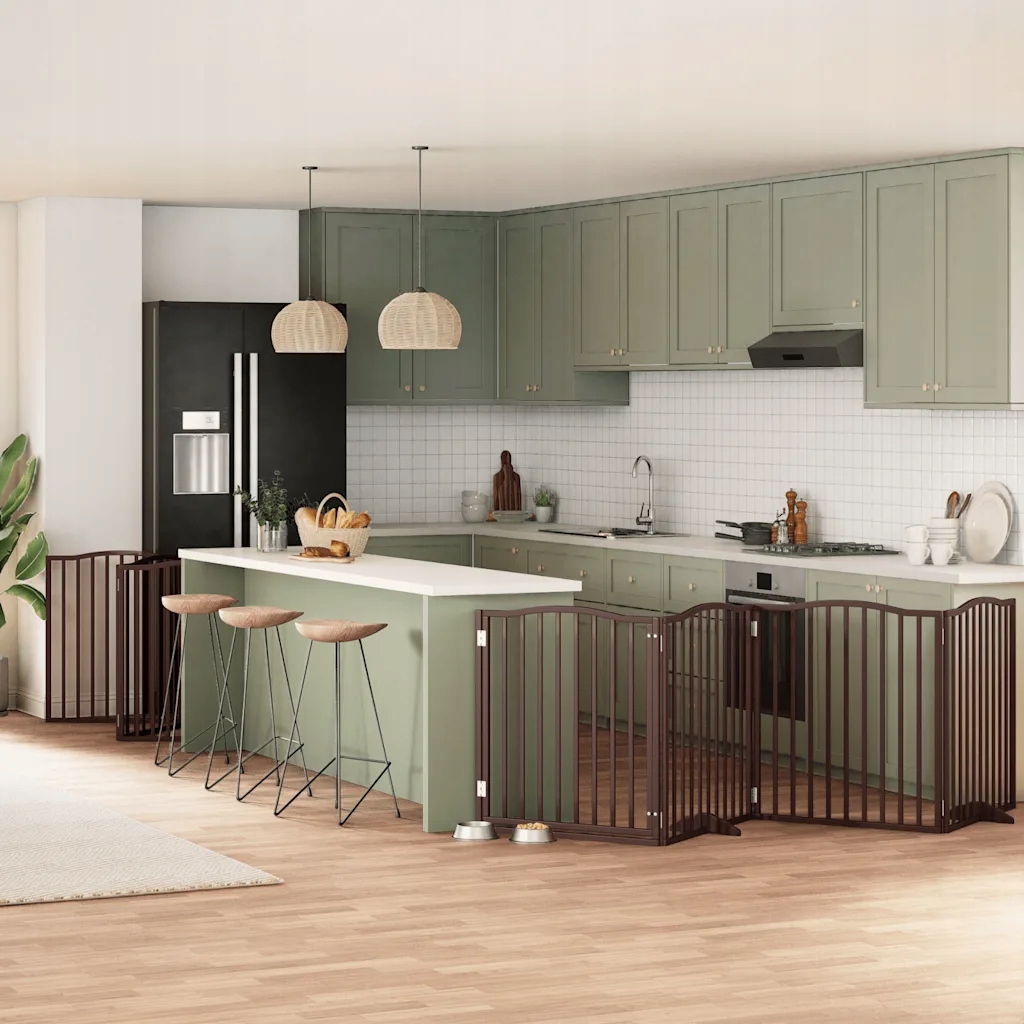 Levně Zábrana pro psy s dvířky skládací 12 panelů hnědá 960 cm topol Hnědá 315564