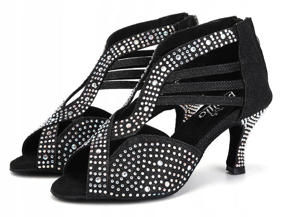 Buty Do Tańca Taneczne Latin Czarne Zdobione 7,5cm
