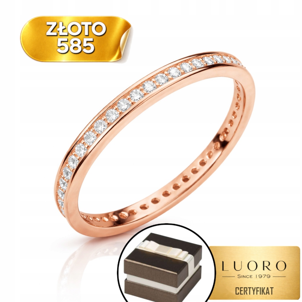 Prstýnek zlatý 585 14K jednořadý zirkony růžové zlato R16