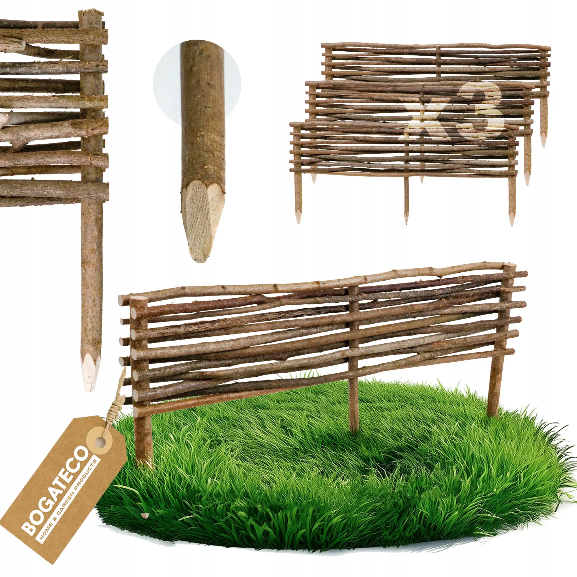 Lísková Rabatka Plot Obrubník Palisáda Z Lísky 90x20 cm 3 Kusy