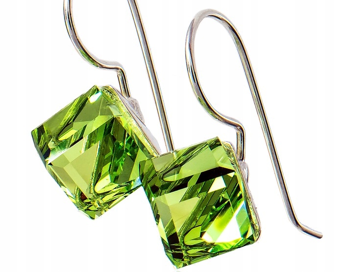 Zelené Krystaly Náušnice Cube Stříbro Arande