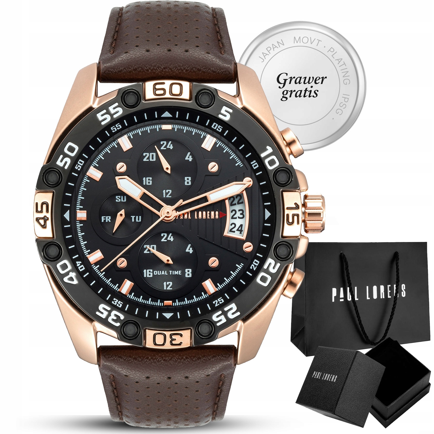 Pánské hodinky Paul Lorens Qerco den v měsíci a týdnu S Gravírováním