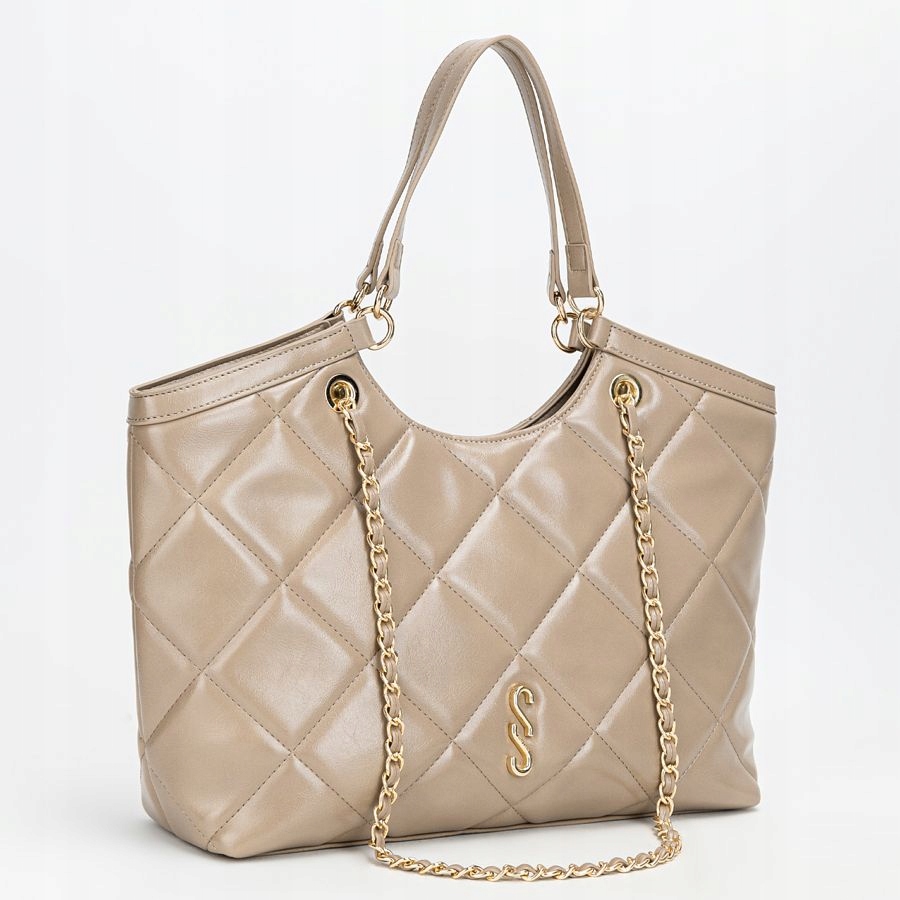 Béžová Šedá, Velká, Tvarovaná Nákupní Taška Shopper