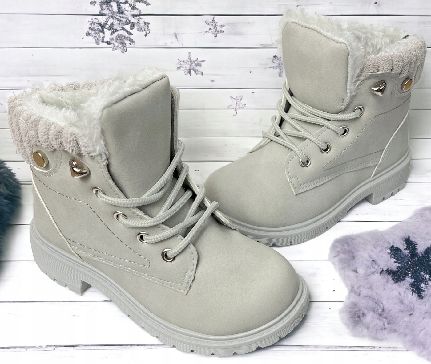 Ocieplane Kozaczki Śniegowce Dziecięce na Zamek Sznurowane Futerko *31* Rozmiar (new) 31