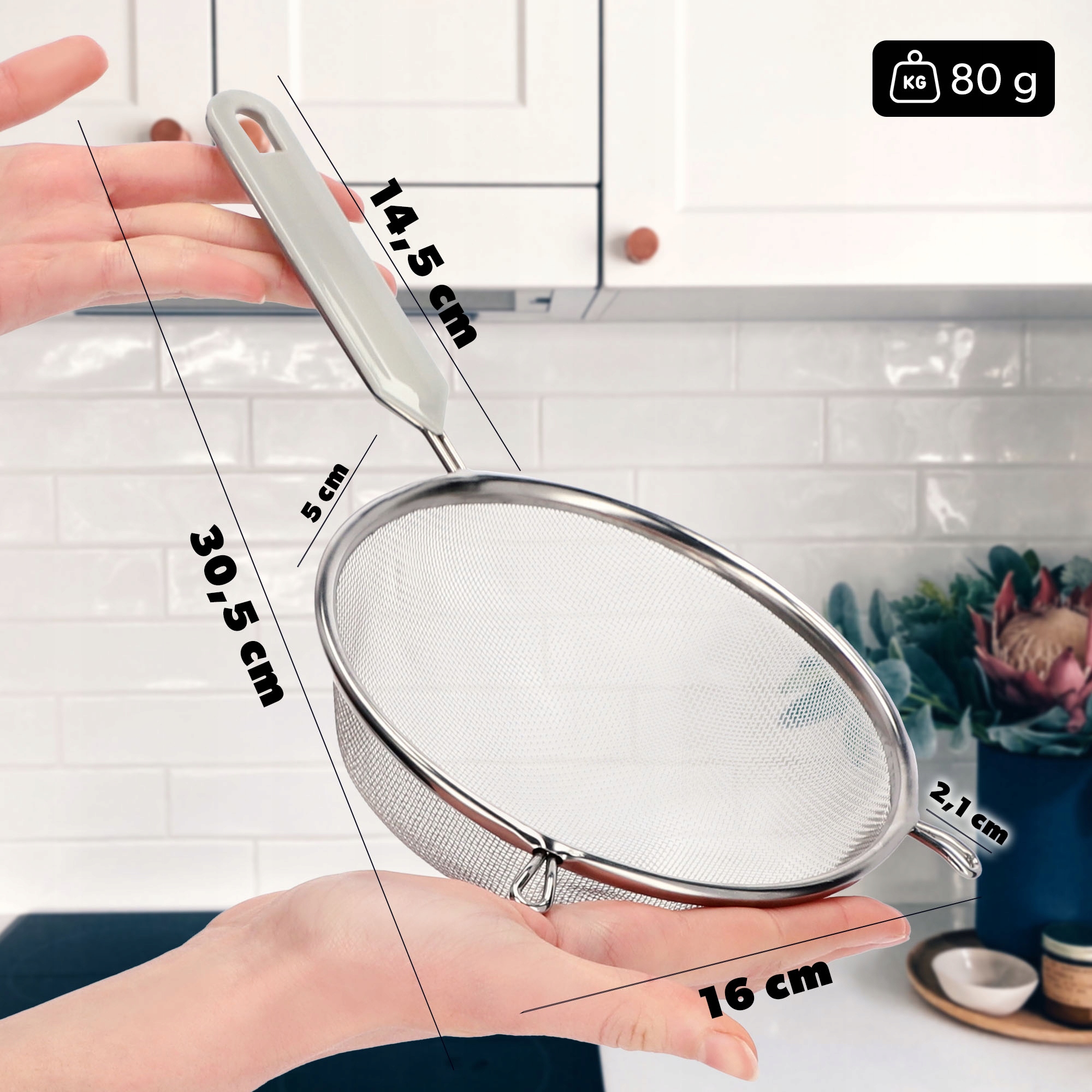 SITKO KUCHENNE CEDZAK SITO Z RĄCZKĄ STALOWE DO PRZESIEWANIA MĄKI GĘSTE 16cm Materiał stal nierdzewna