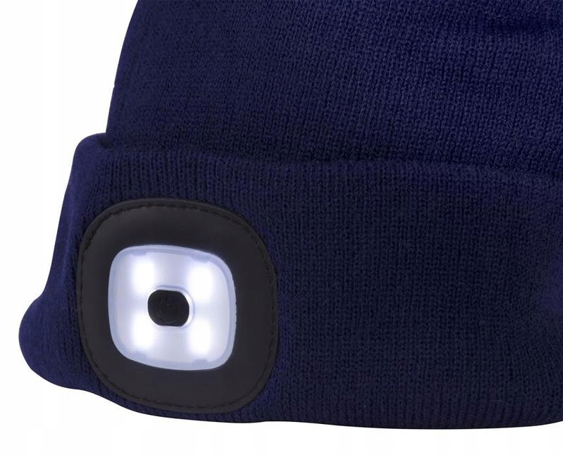 CZAPKA ZIMOWA Z LATARKĄ 4xLED BEZPIECZNA GRANATOWA Kolekcja Czapka LED