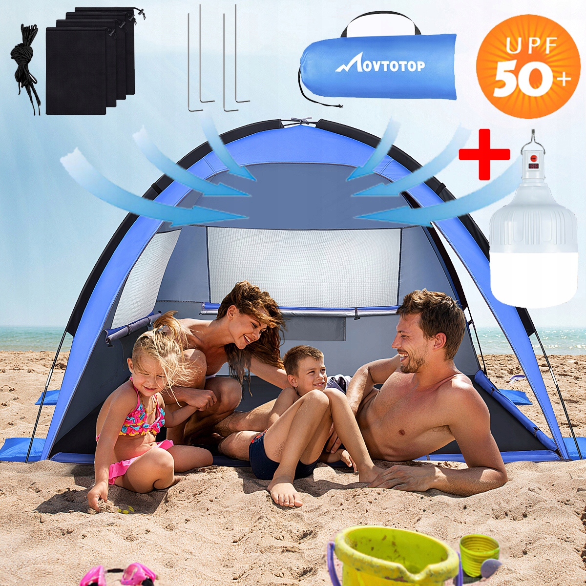 Automatický Plážový Stan Samorozkládací Pop-up 200*145*129CM lampička Zdarma
