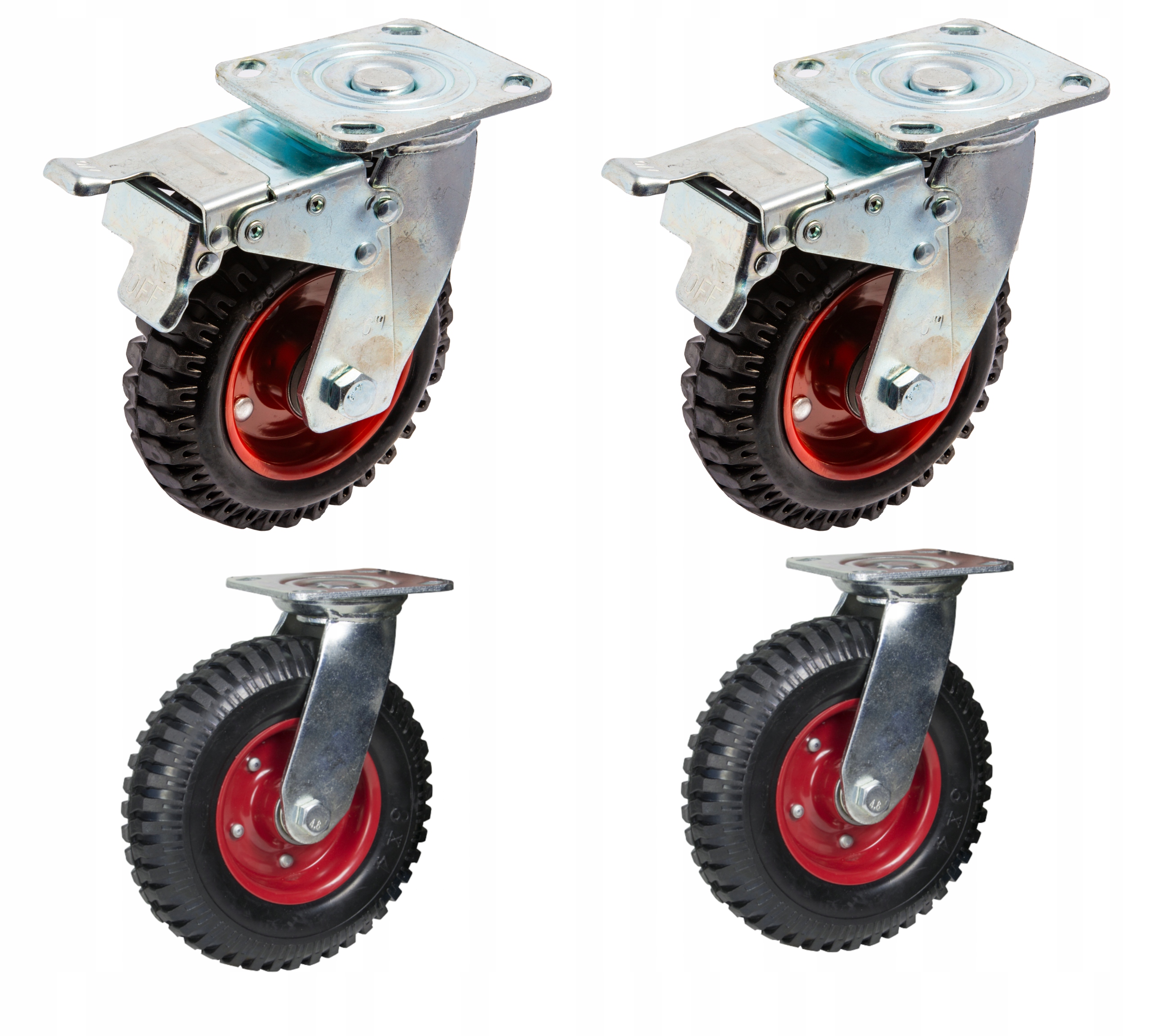 Zestaw 4 Koła Hamulec fi 160mm Do Wózka Do Taczki 600kg Kolko Skretne