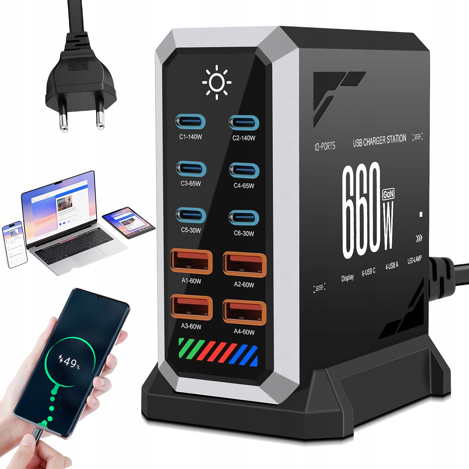 Usb Nabíječka 660W 10 Portů Gan III Rychlá Nabíječka Vysoká Kvalita