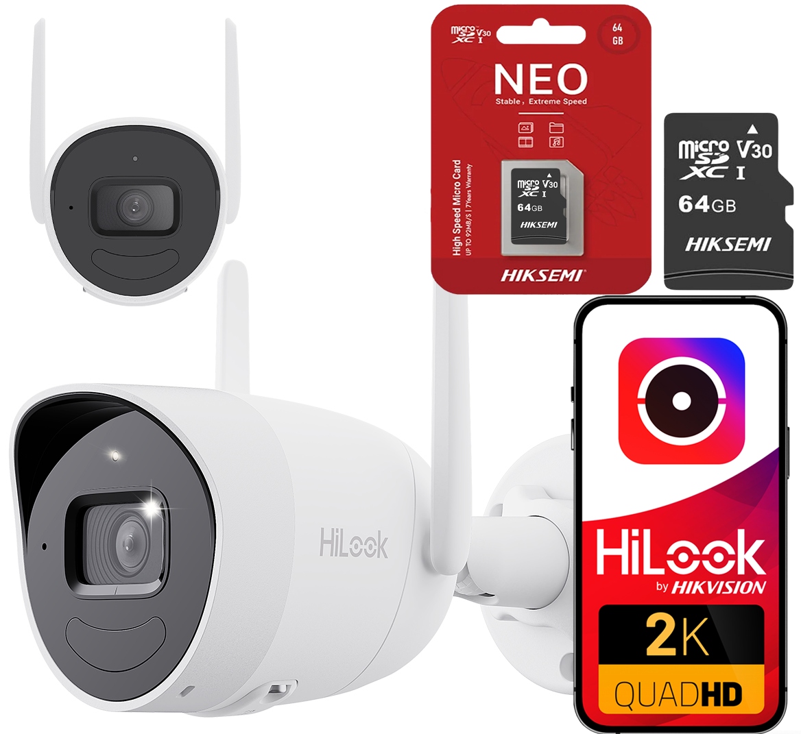 WiFi kamera 4MPx Hikvision HiLook IPC-B140HA-D/W(W) Mikrofon Reproduktor 64GB