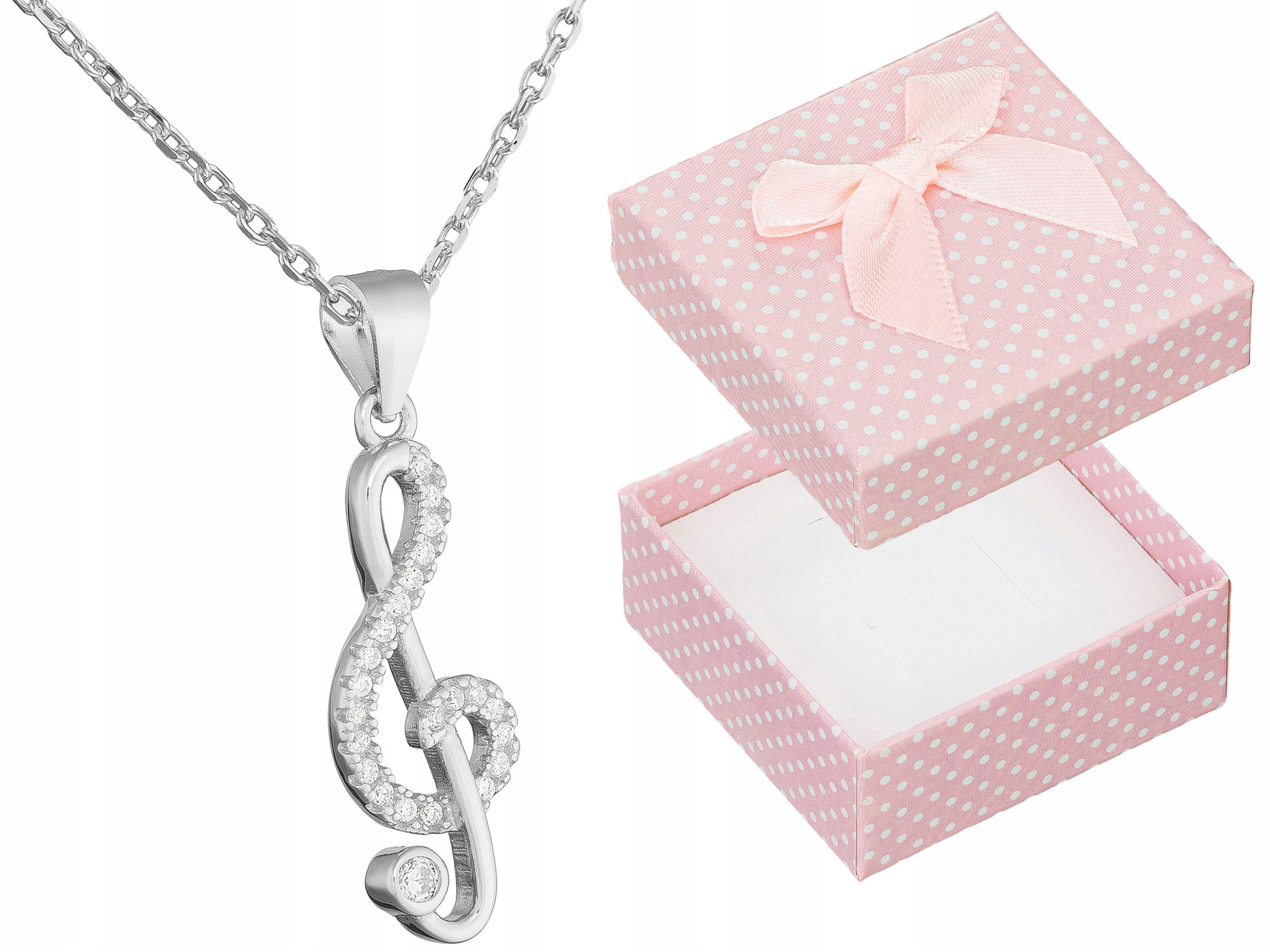 Krátký Stříbrný Dámský Náhrdelník Houslový Klíč se Zirkony Choker 32 cm